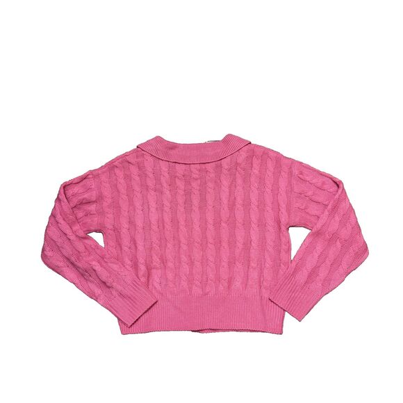 Pink Womens Cropped Cable Knit Cardigan Button-Up Barbiecore Rose Sz M NWT - Picture 7 of 7